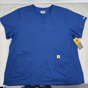 NWT CARHARTT Cari Womens Modern Fit‎ Medical Scrub Top Workwear Blue - 2XL